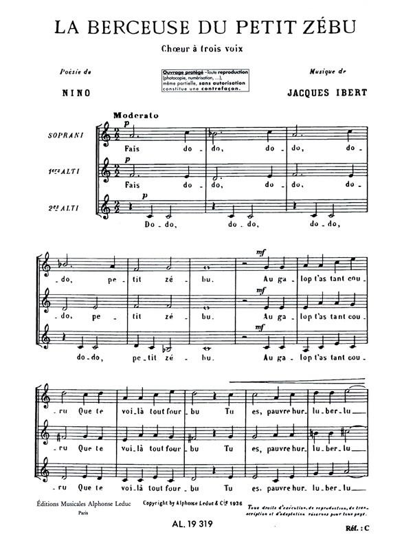 Jacques Ibert: La Berceuse du petit Zébu (Choral-Female a cappella)