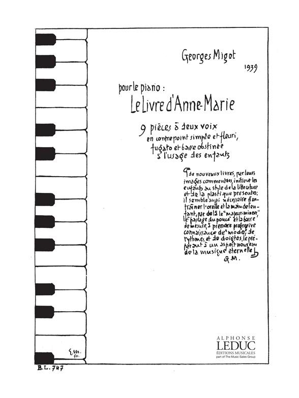 Migot Georges Livre D'anne Marie Piano Book