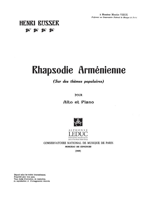 Henri Büsser: Rhapsodie arménienne (Viola & Piano)