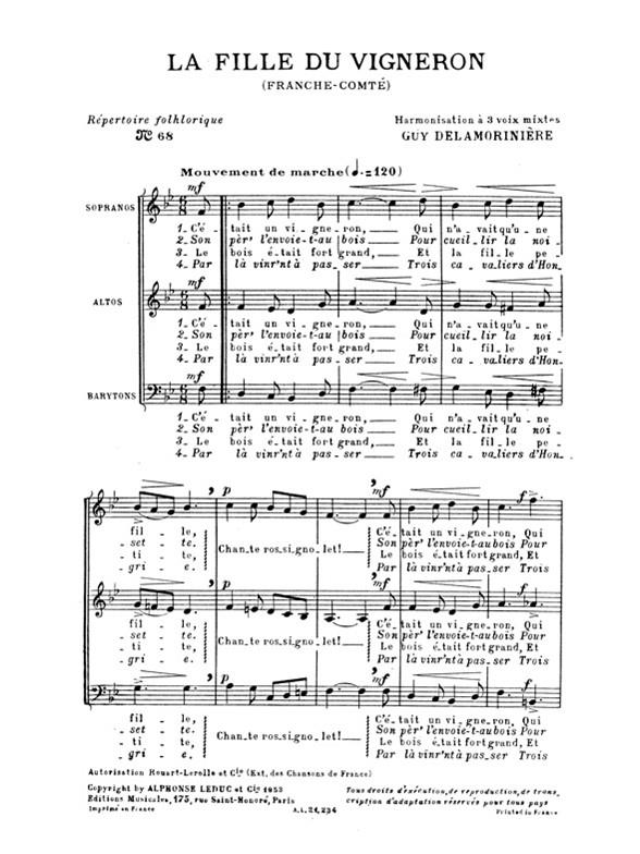 Delamoriniere Repertoire Folklorique No68 La Fille Du Vigneron 3pt Bk