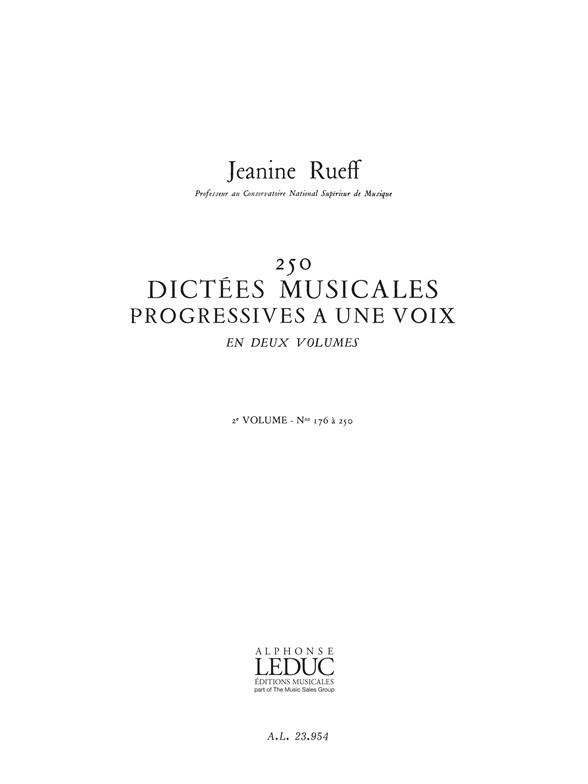 Rueff 250 Dictees Musicales Progr. A Une Voix Volume 2 176 A 250 Bk
