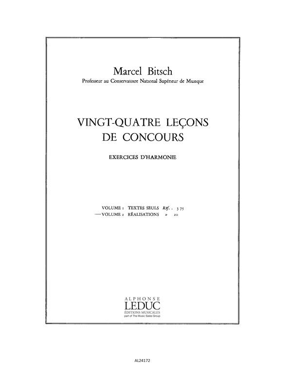 Bitsch 24 Lecons De Concours Exercices D'harmonie Realisations Book