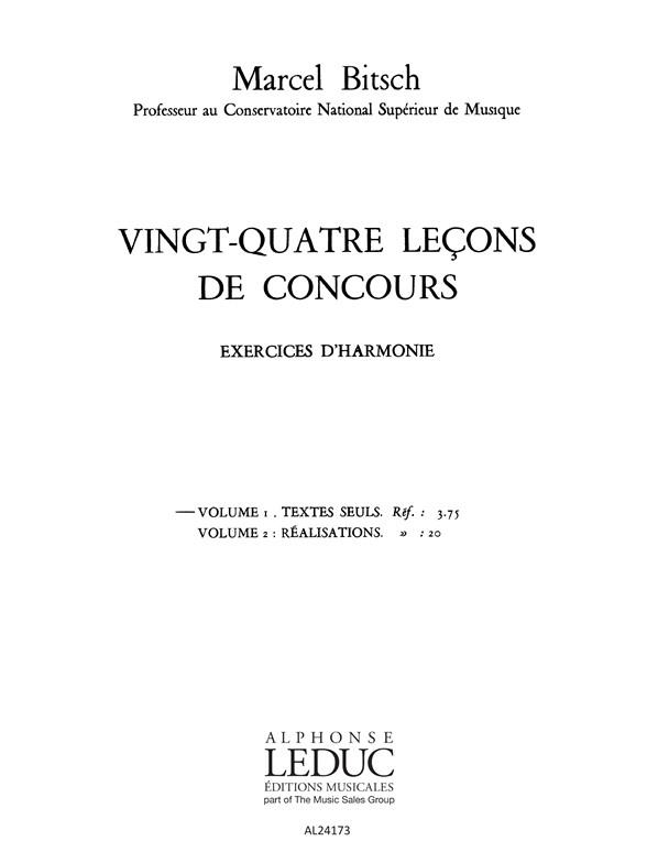 Bitsch 24 Lecons De Concours Exercices D'harmonie Textes Book