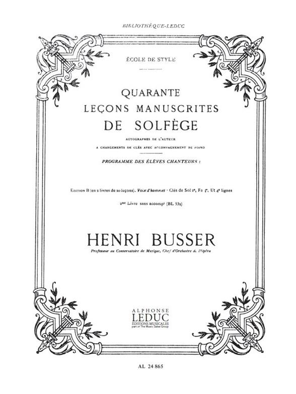 Busser Lecons Manuscrites De Solfege Vol2 B Sans Acc Bl532 Male Vce Bk