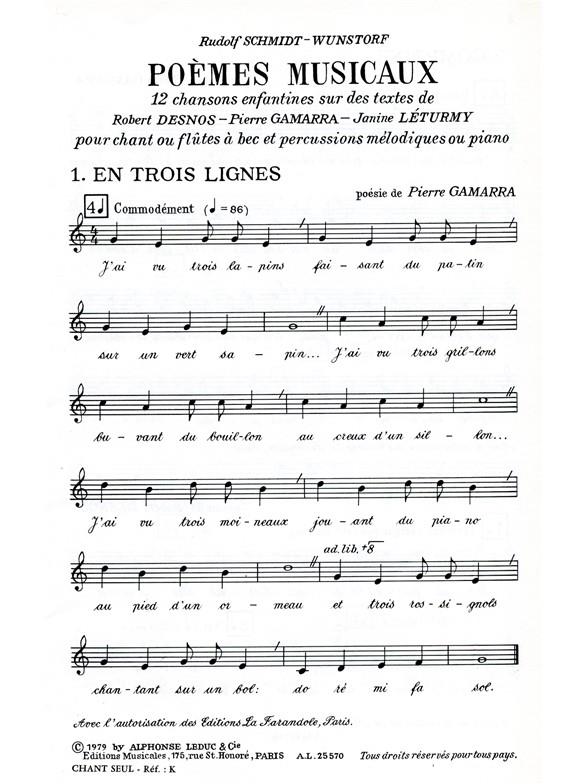 Schmidt Wunstorf Poemes Musicaux Voice & Percussion Parts