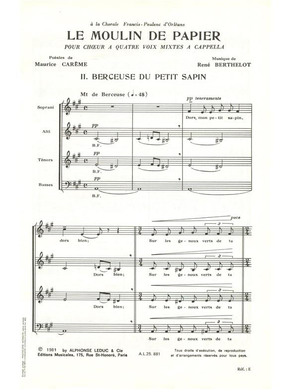 René Berthelot: Le Moulin de Papier No.2: Berceuse du petit Sapin (Choral-Mixed a cappella)