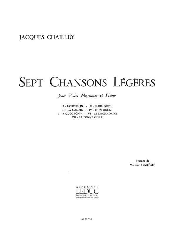 Jacques Chailley: 7 Chansons légères (med) (Voice & Piano)