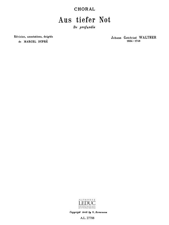 Johann Gottfried Walther: Chorale: Aus Tiefer not. De profundis (Maîtres No.35) (Organ)