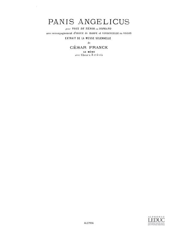 Franck Panis Angelicus No.05 Tenor Or Soprano Organ Cello Harp Bk