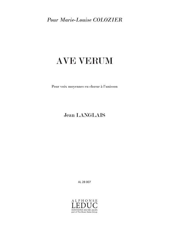 Jean Langlais: 3 Prières No.1: Ave Verum (med) (Voice solo)