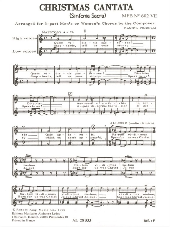 Daniel Pinkham: Christmas Cantata (Choral-Female accompanied)