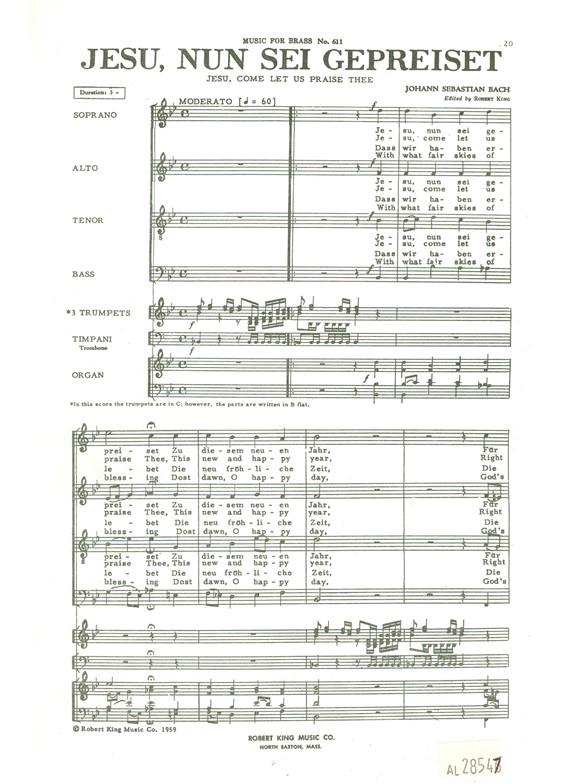 Johann Sebastian Bach: Jesu, nun sei gepreiset BWV41 (Choral-Mixed accompanied)