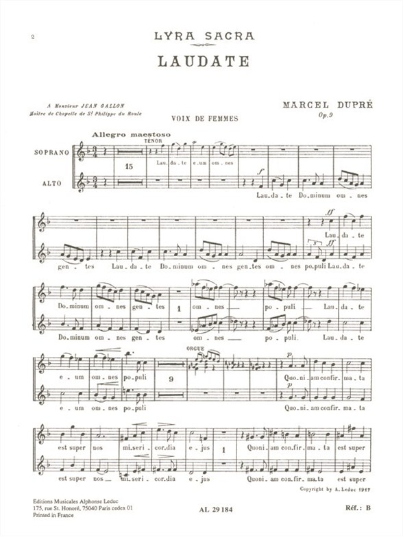 Marcel Dupre: Laudate Dominum Op. 9 No.4 (SA Chorus Parts)