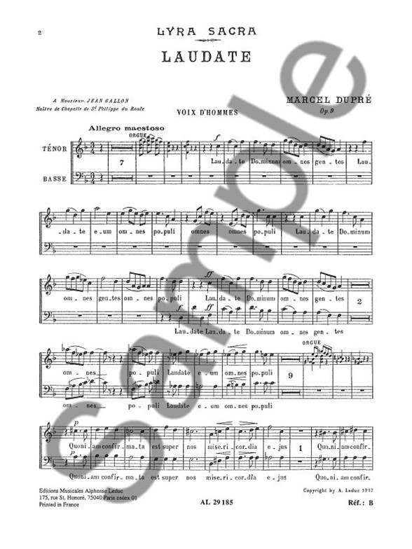 Marcel Dupre: Laudate Dominum Op. 9 No.4 (TB Chorus Parts)