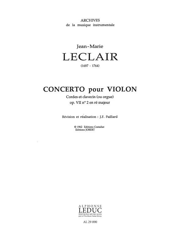 Jean-Marie Leclair: Concerto Op.7, No.2 in D major (Violin & Orchestra)