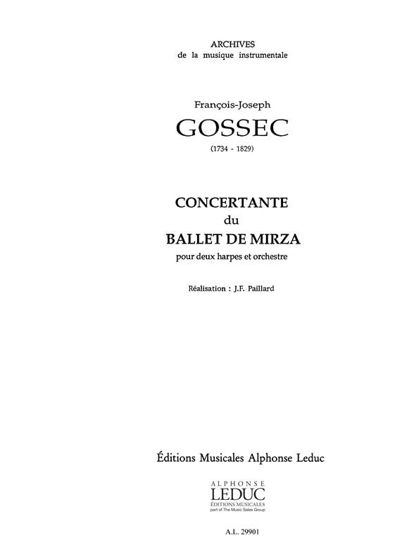 Gossec Concertante Du Ballet De Mirza 2 Harps & Orchestra Score/Parts