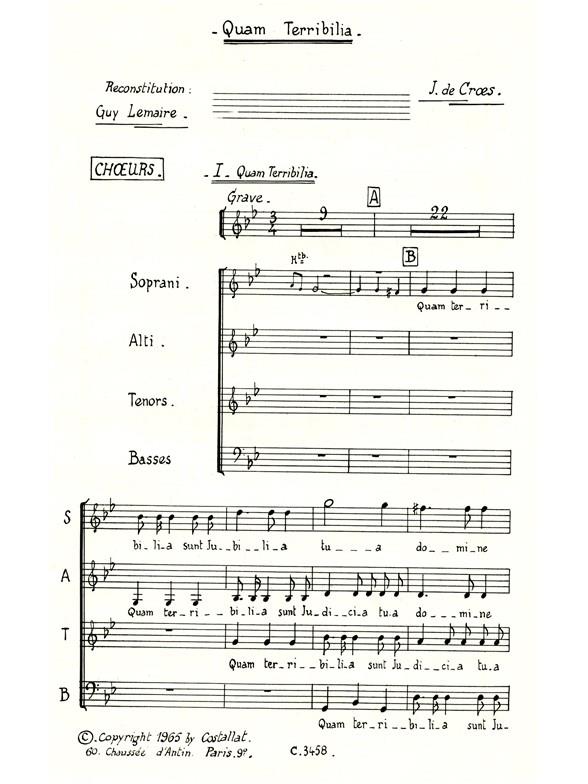 Croes/Lemaire Quam Terribilia Satb A Cappella Choral