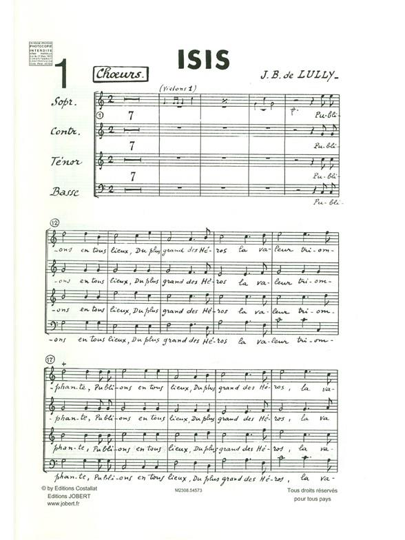 Lully Jean Baptiste Isis Soli & Satb A Cappella Choral