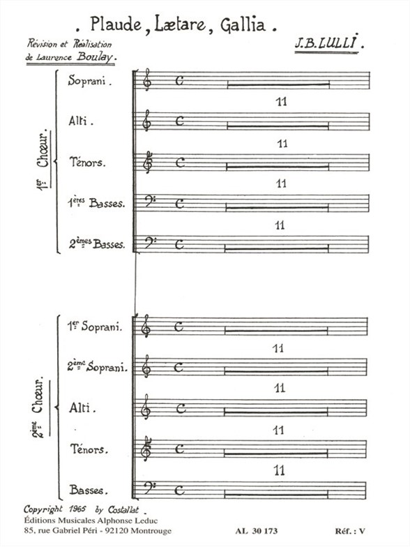 Lully Boulay Plaude Laetare Gallia Satbb & Ssatb A Cappella Choral