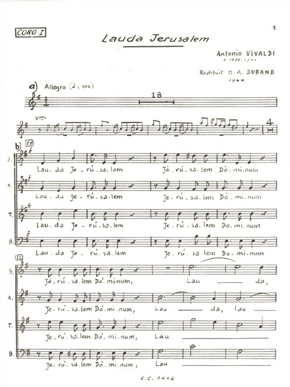 Antonio Lucio Vivaldi: Lauda Jerusalem (Chorus Part 1) (Choral)