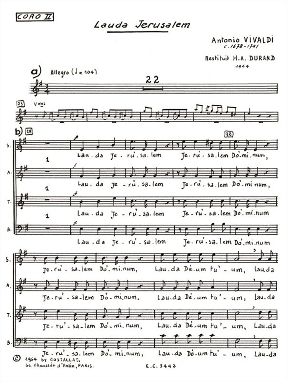 Antonio Lucio Vivaldi: Lauda Jerusalem (Chorus Part 2) (Choral)