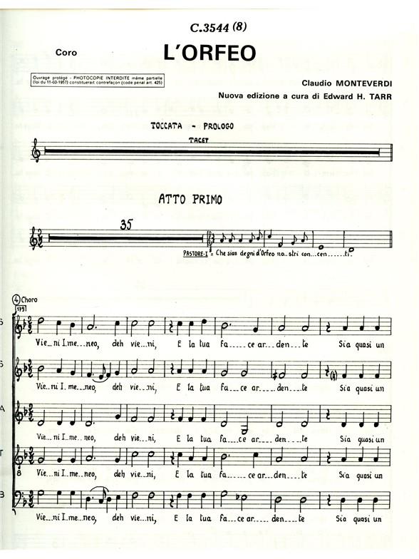 Monteverdi Orfeo Satb A Cappella Choral