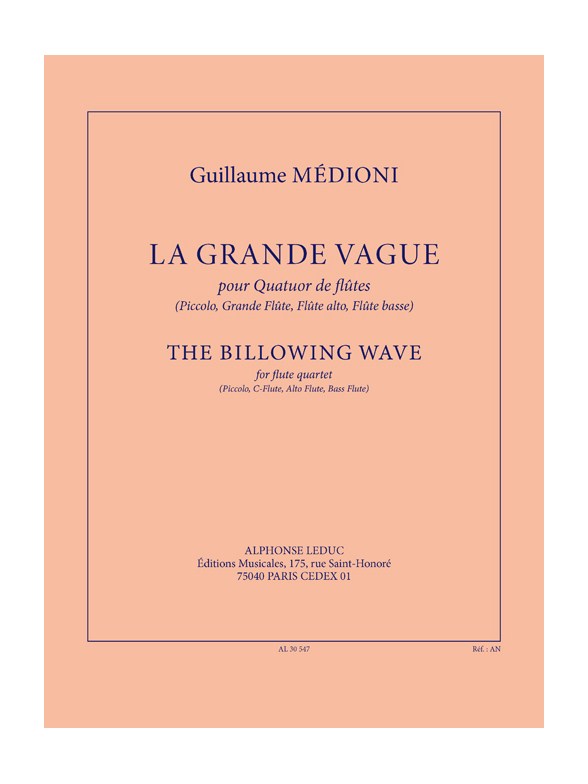 Medioni: La grande vague (5'30'') pour quatuor de flûtes (piccolo, grande flûte, flûte alto, flûte basse) (partition et parties)