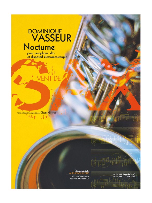 Vasseur: Nocturne (3'40'') (3e) (collection vent de sax) pour saxophone alto et dispositif electroacoustique (livre seul)