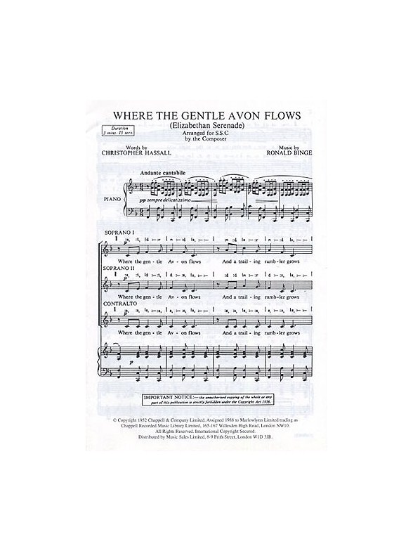 Ronald Binge: Where The Gentle Avon Flows - SSA/Piano