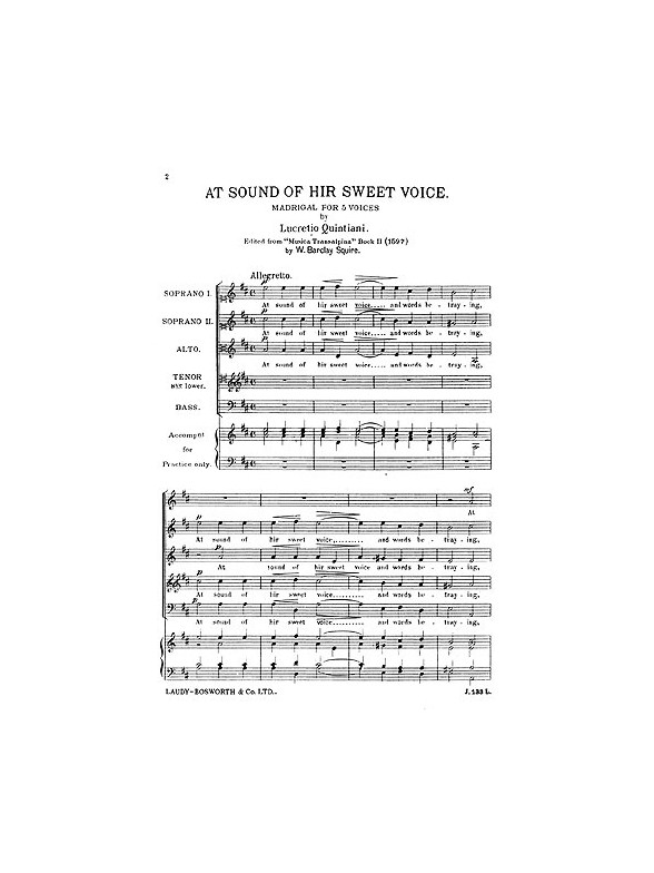 Quintiani, L At Sound Of Hir Sweet Voice Ssatb