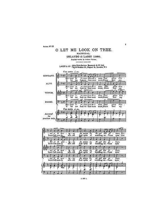 Lassus, R O Let Me Look On Thee Satb