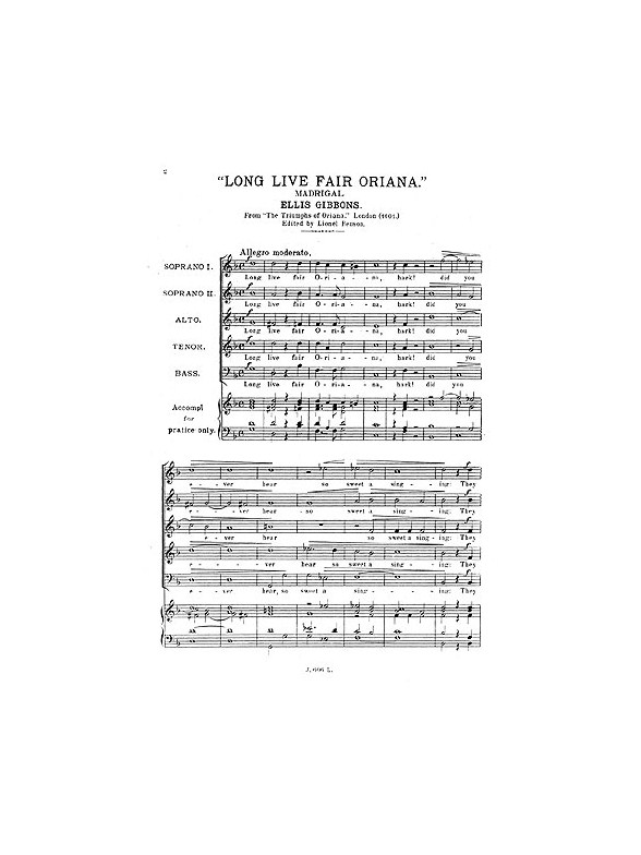 Gibbons, E Long Live Fair Oriana Ssatb