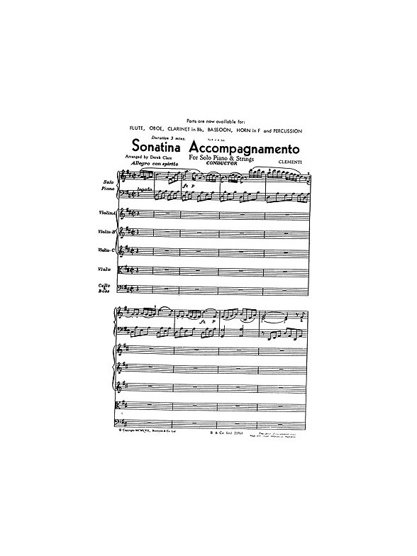 Clementi, M Sonatina Accompagnamento Clare Orch (E) Sc/Pts