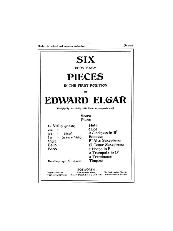 Edward Elgar: Six Very Easy Pieces Op.22 (Score/Parts)