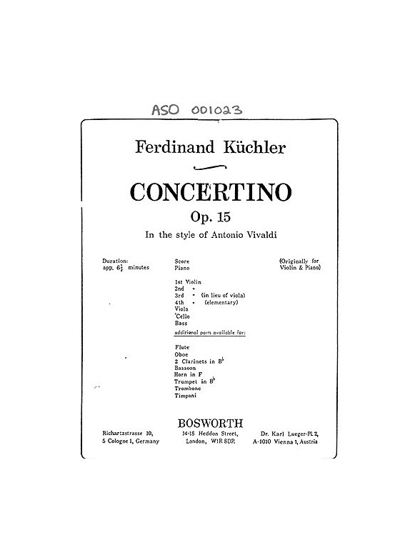 Ferdinand Kuchler: Concertino In D Op.15 'In Style Of Vivaldi'