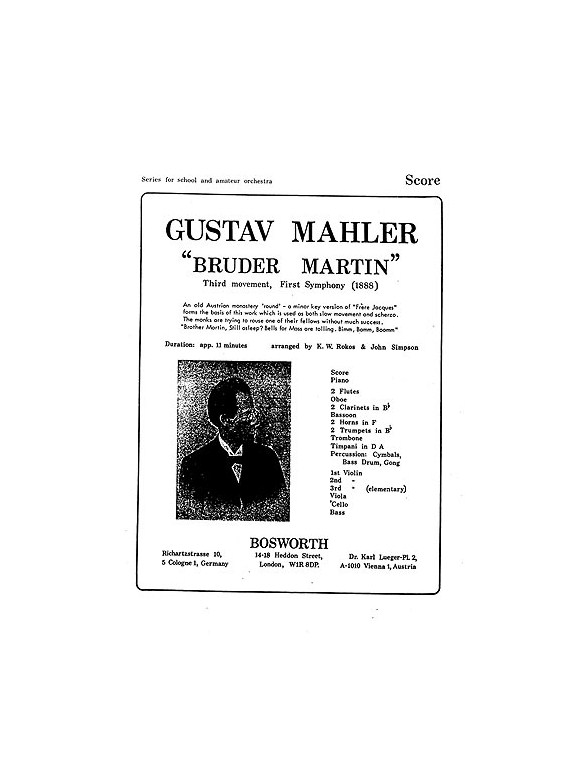 Gustav Mahler: 1st Symphony 3rd Movement 'Bruder Martin' (Score/Parts)