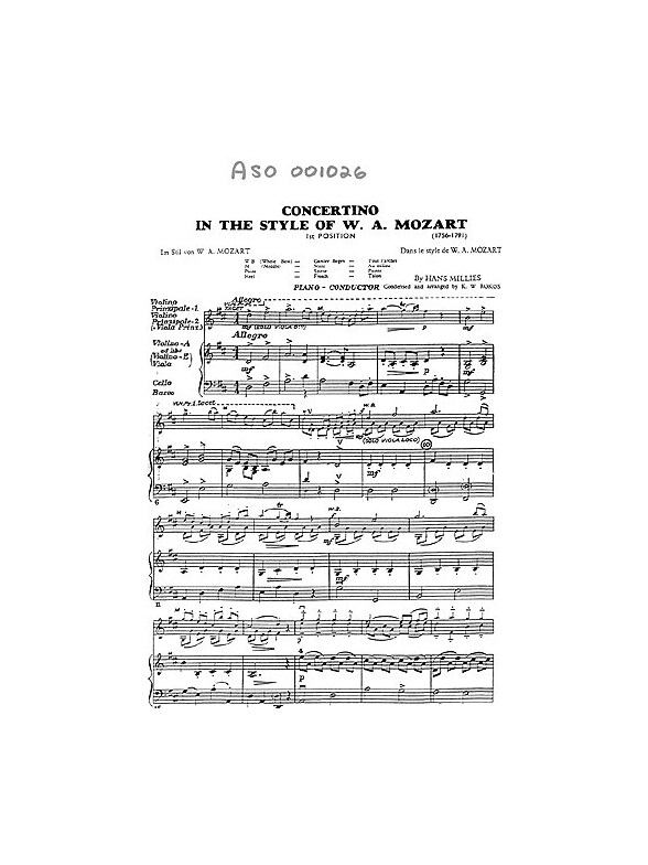 Hans Millies: Concertino In The Style Of Mozart (Score/Parts)
