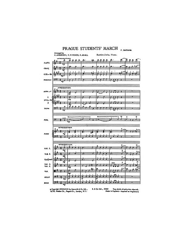 Smetana, B Prague Students' March Rokos Orch (Me) Sc/Pts