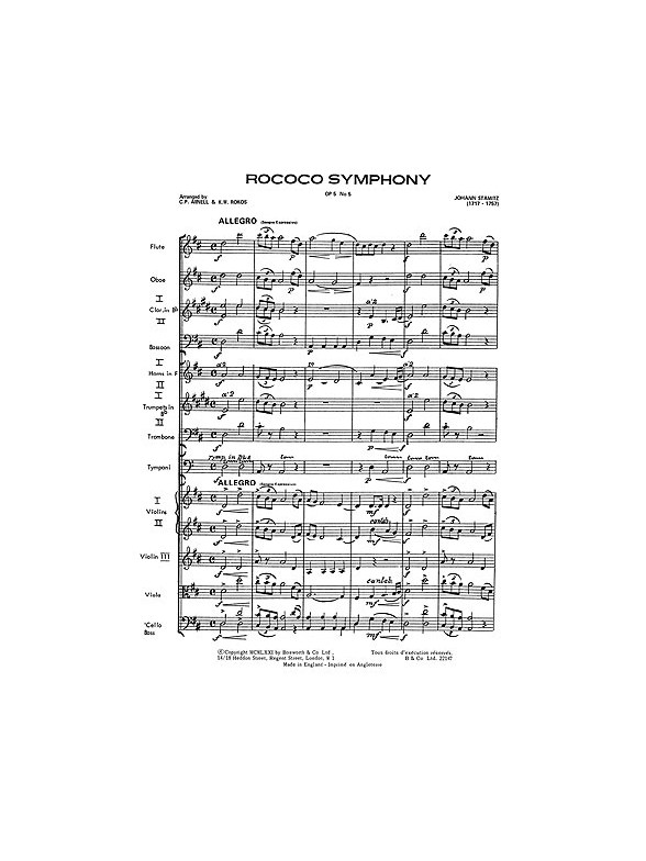 Stamitz, J Rococo Symphony Op.5 No.5 Rokos Arnell Orch (A) Sc/Pts
