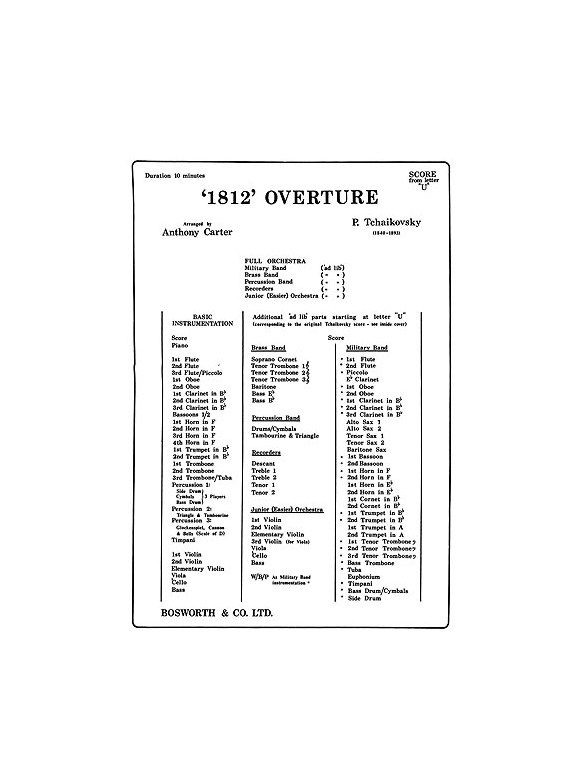 Tchaikovsky: 1812 Overture (additional Score/Parts)