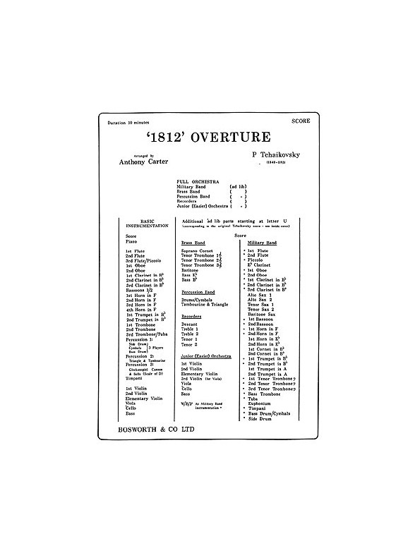 Tchaikovsky: 1812 Overture (Score And Parts)