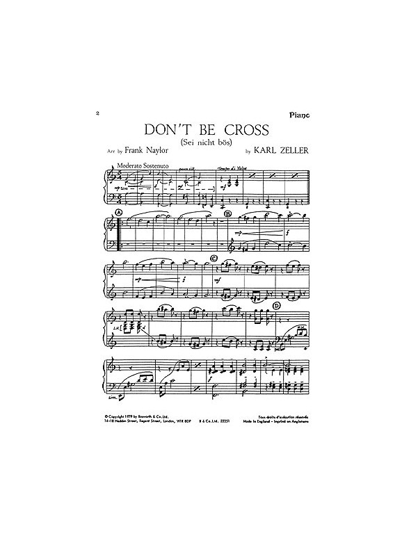 Carl Zeller: Don't Be Cross (Score And Parts) Arranged Frank Naylor