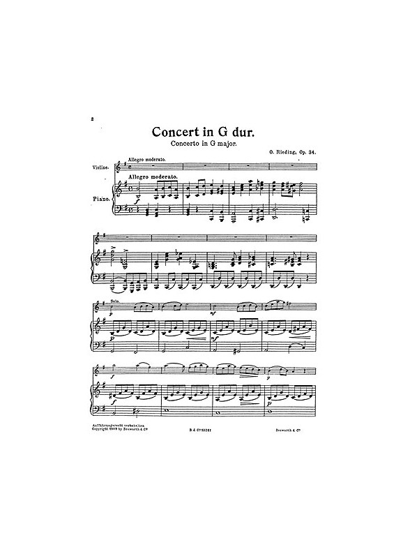 Oskar Rieding: Concerto In G Op.34 (Score/Parts)