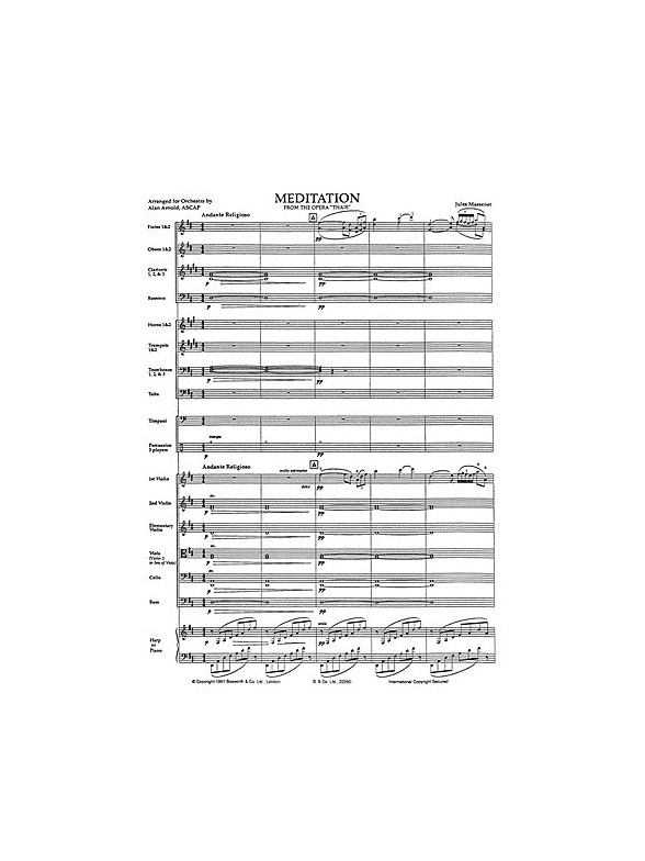 Massenet(Orch. Arnold): Meditation From Thais (Score And Parts)