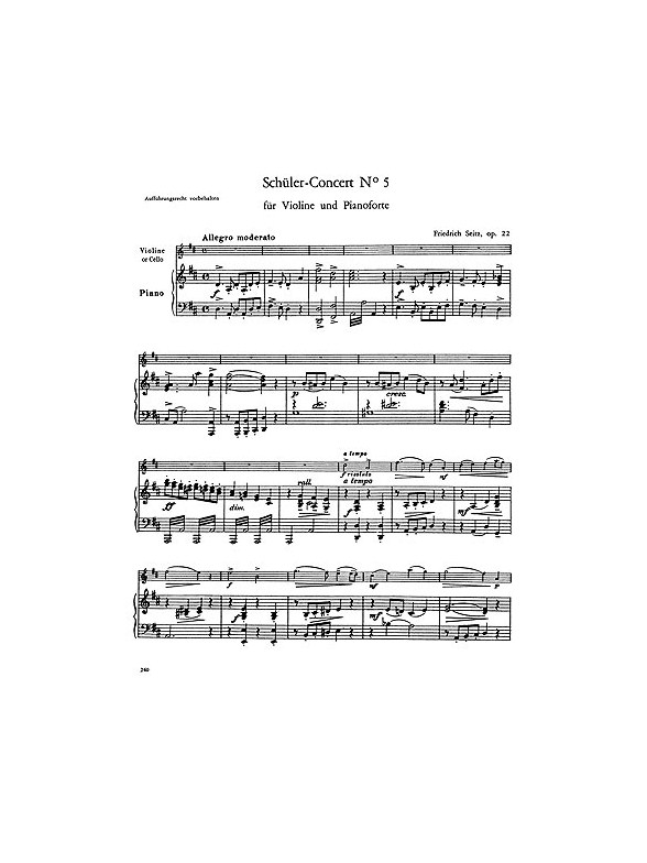 Friedrich Seitz: Schuler Concert In D No.5 Op.22 (Piano Score/Parts) - Cello Version