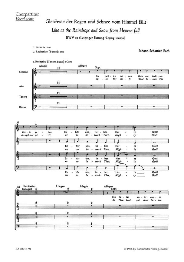 Gleichwie der Regen und Schnee vom Himmel fallt : Cantata for Sunday Sexagesimae