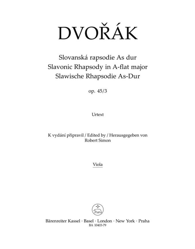 Slavonic Rhapsody No.3 In A-Flat Op.45 (Viola) : Op. 45 No. 3
