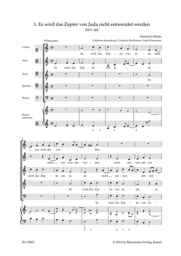 Es wird das Zepter von Juda nicht entwendet werden : Prima pars - SWV 369 Motet No. 1 from Geistliche Chor-Music