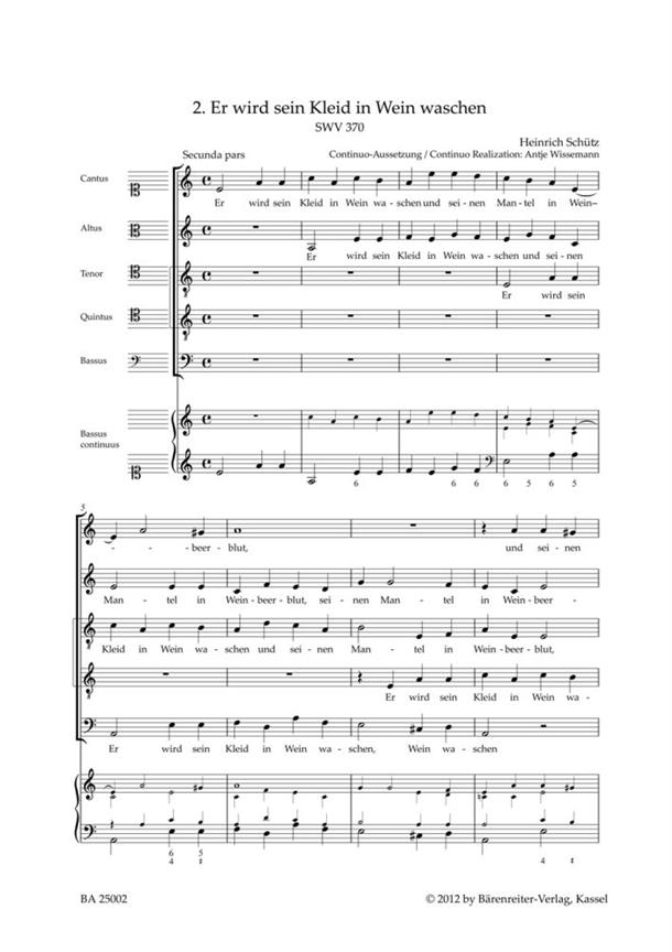 Er wird sein Kleid in Wein waschen. Secunda pars : SWV 370 Motet No. 2 from Geistliche Chor-Music