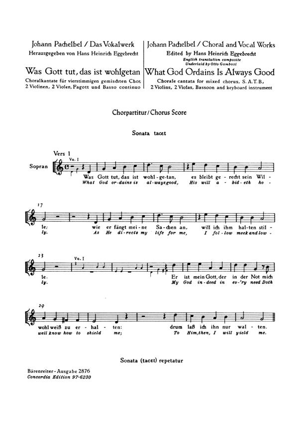 Was Gott Tut Das Ist Wohlgetan : Chorale Cantata for mixed Chrous, two Violins, two Violas, Bassoon and Basso continuo